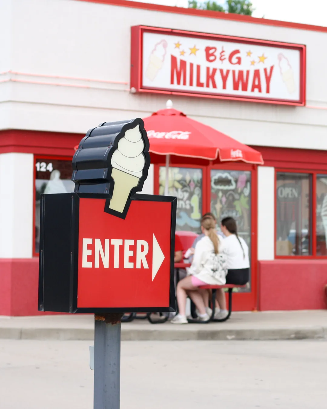 A B & G Milkyway drive through "enter" sign.