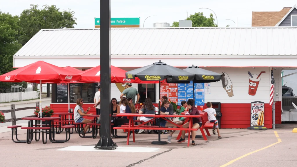 The outdoor seating area of the Mitchell, SD Milkyway location.